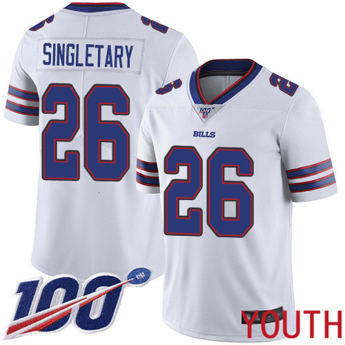 Youth Buffalo Bills #26 Devin Singletary White Vapor Untouchable Limited Player 100th Season NFL Jersey->youth nfl jersey->Youth Jersey